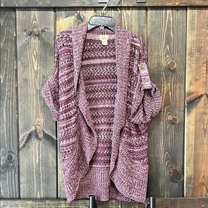 Mudd Cardigan XL Open Knit Short Sleeves Purple Button Sweater Retro Y2K Top